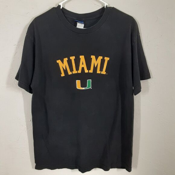 University Of Miami Vtg Adult Mens M Black Short Sleeve T Shirt NCAA - Picture 2 of 7